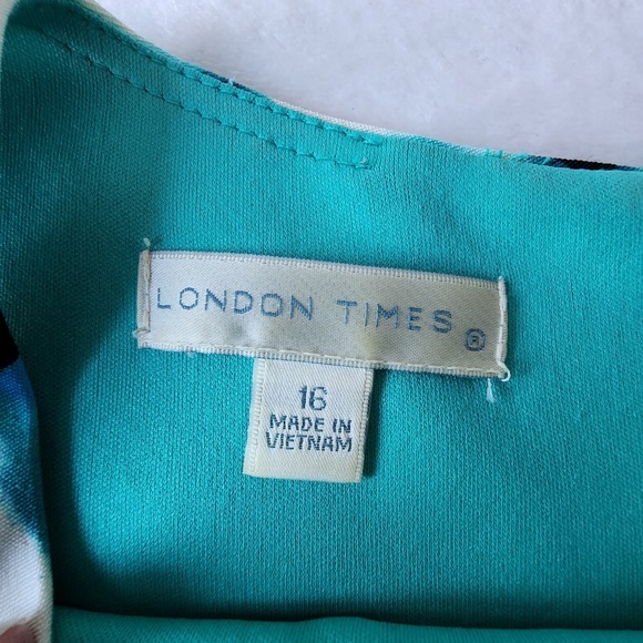 London Times Tea Dress Womens 16 Blue Floral Wedding Cocktail Office Party Work - Picture 13 of 15